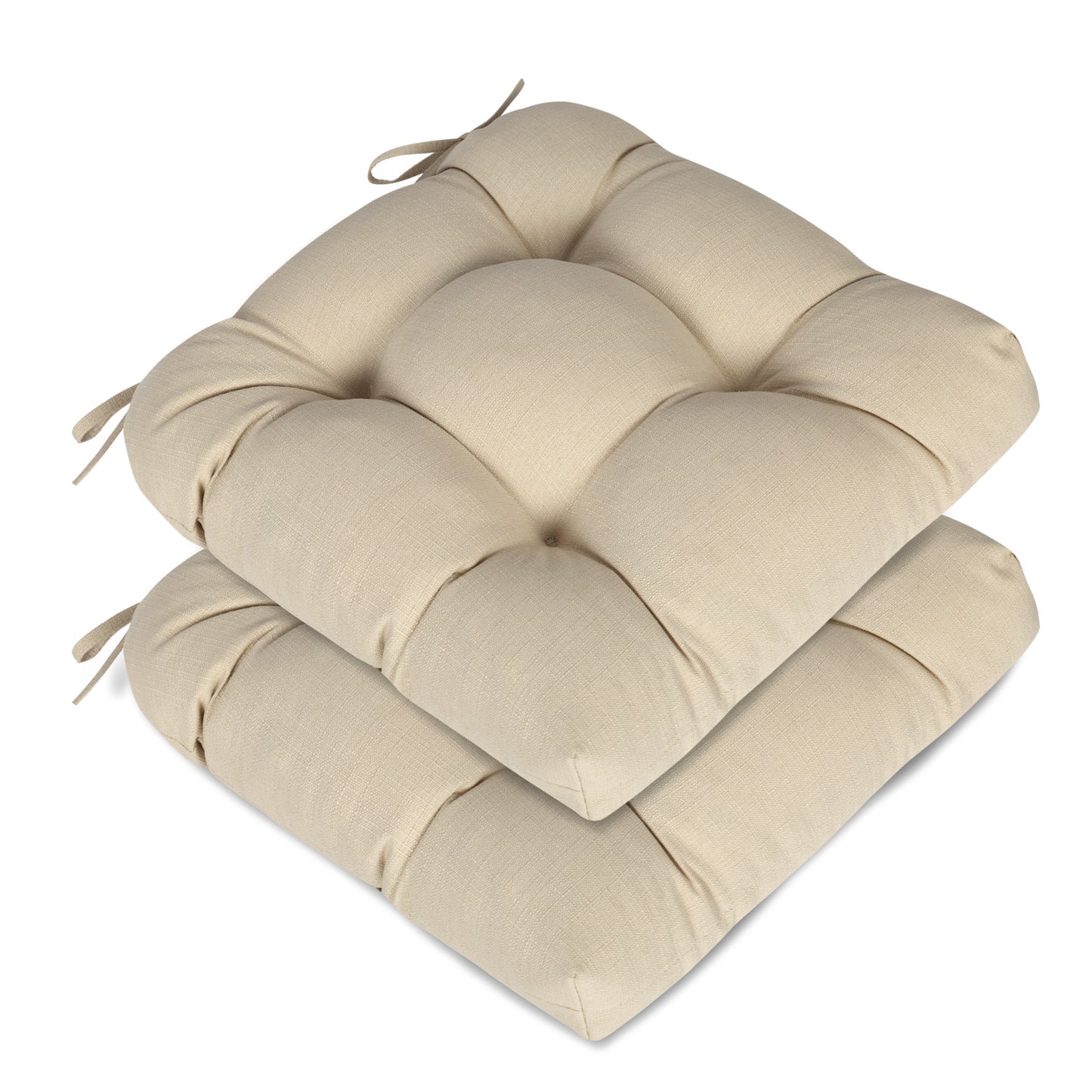 19x19x5 Inch Tufted Outdoor Chair Cushions, Water and Fade Resistant Polyester Dining Chair Pads with Ties - Khaki