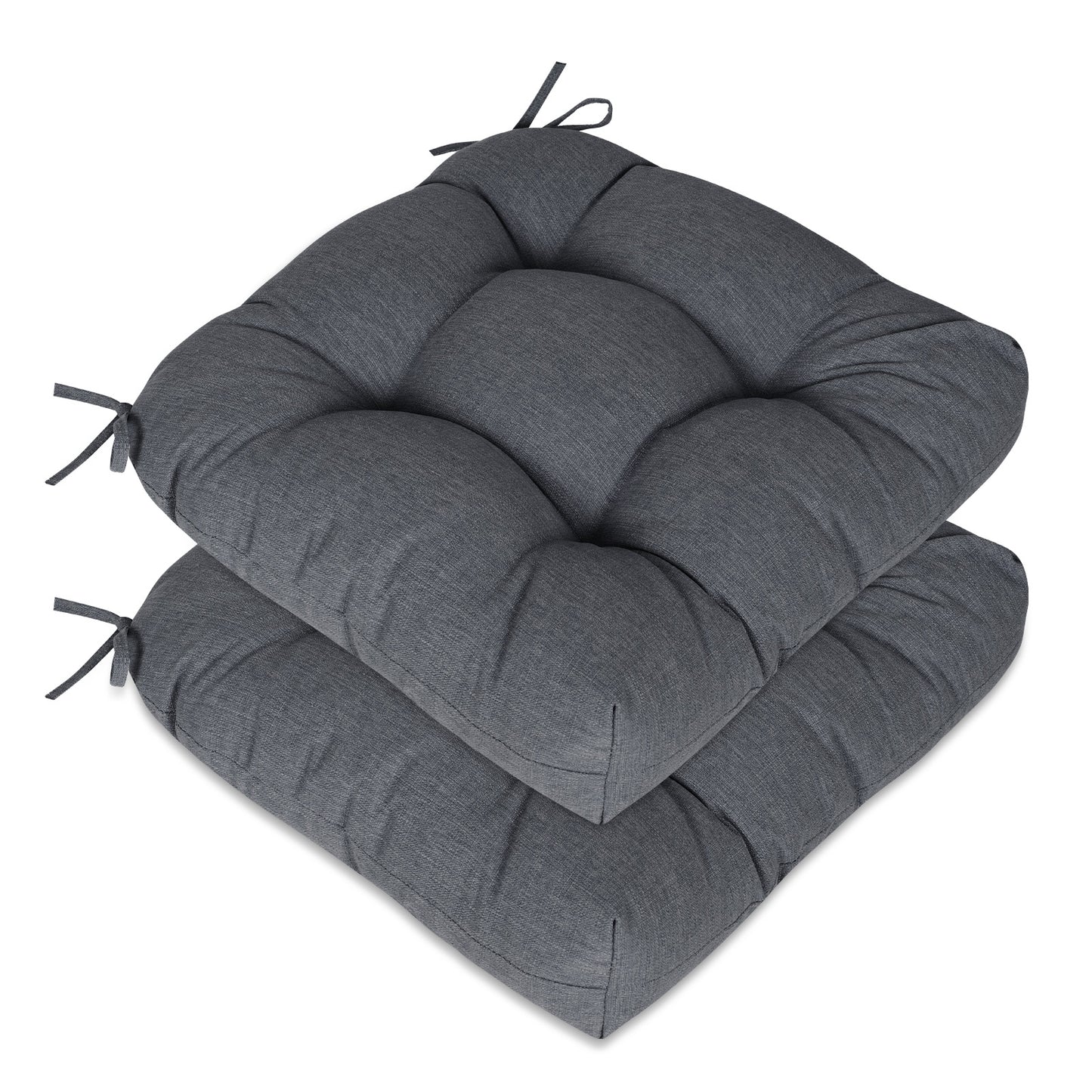 19x19x5 Inch Tufted Outdoor Chair Cushions, Water and Fade Resistant Polyester Dining Chair Pads with Ties - Dark Gray