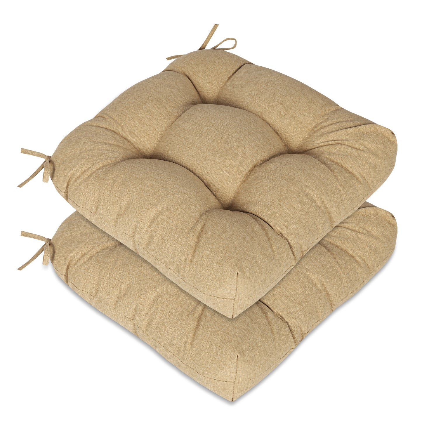 19x19x5 Inch Tufted Outdoor Chair Cushions, Water and Fade Resistant Polyester Dining Chair Pads with Ties - Brown