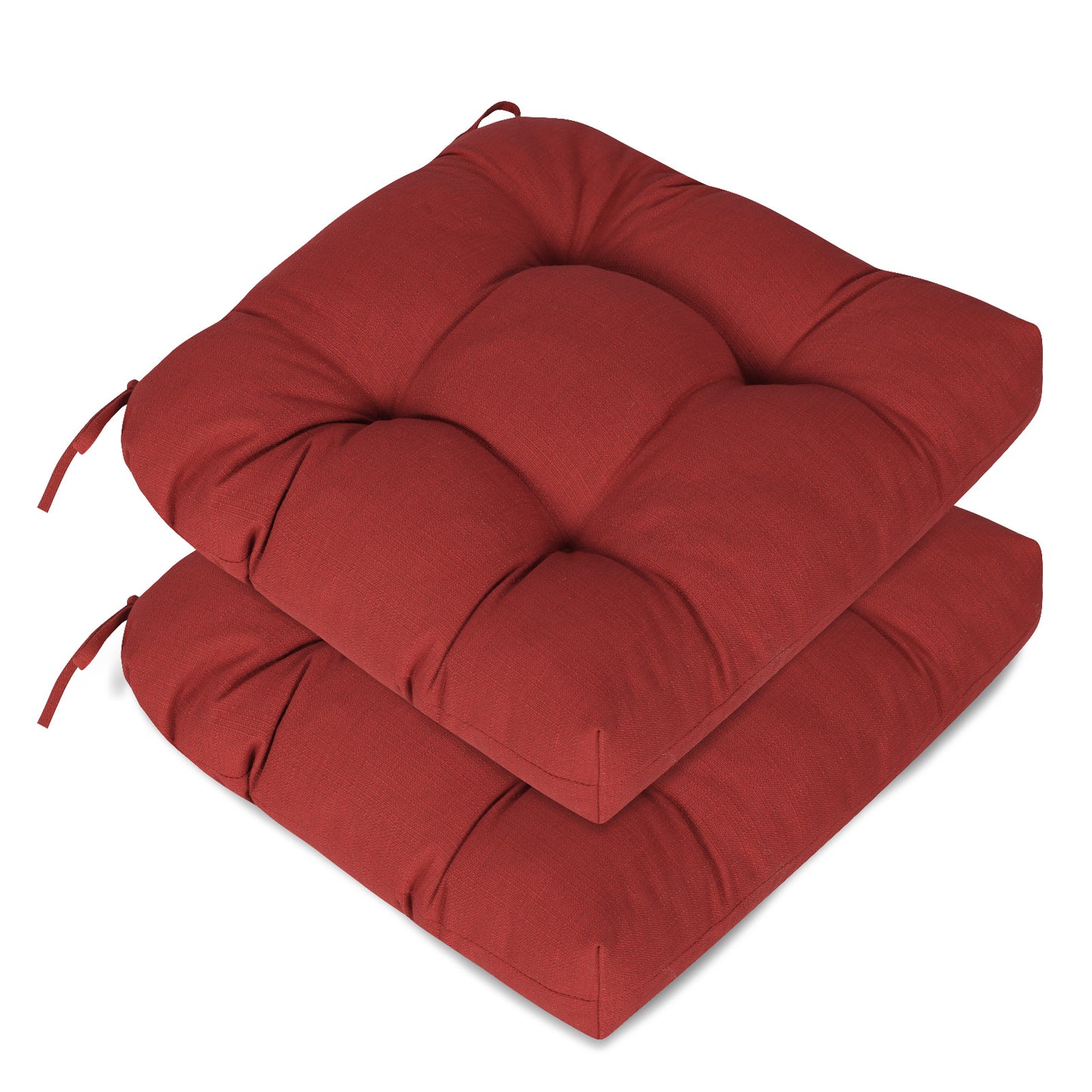 19x19x5 Inch Tufted Outdoor Chair Cushions, Water and Fade Resistant Polyester Dining Chair Pads with Ties - Red