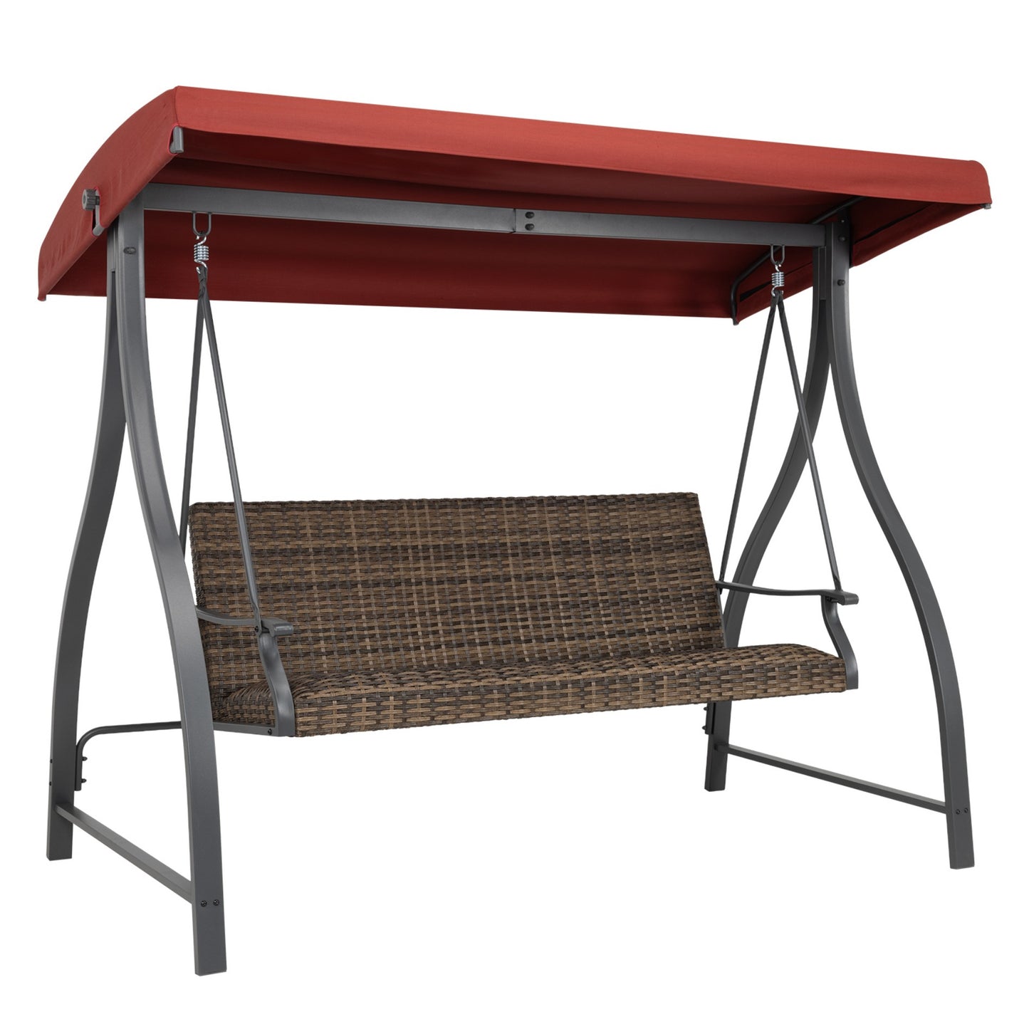 3-Seat Outdoor Rattan Patio Swing with Adjustable Canopy