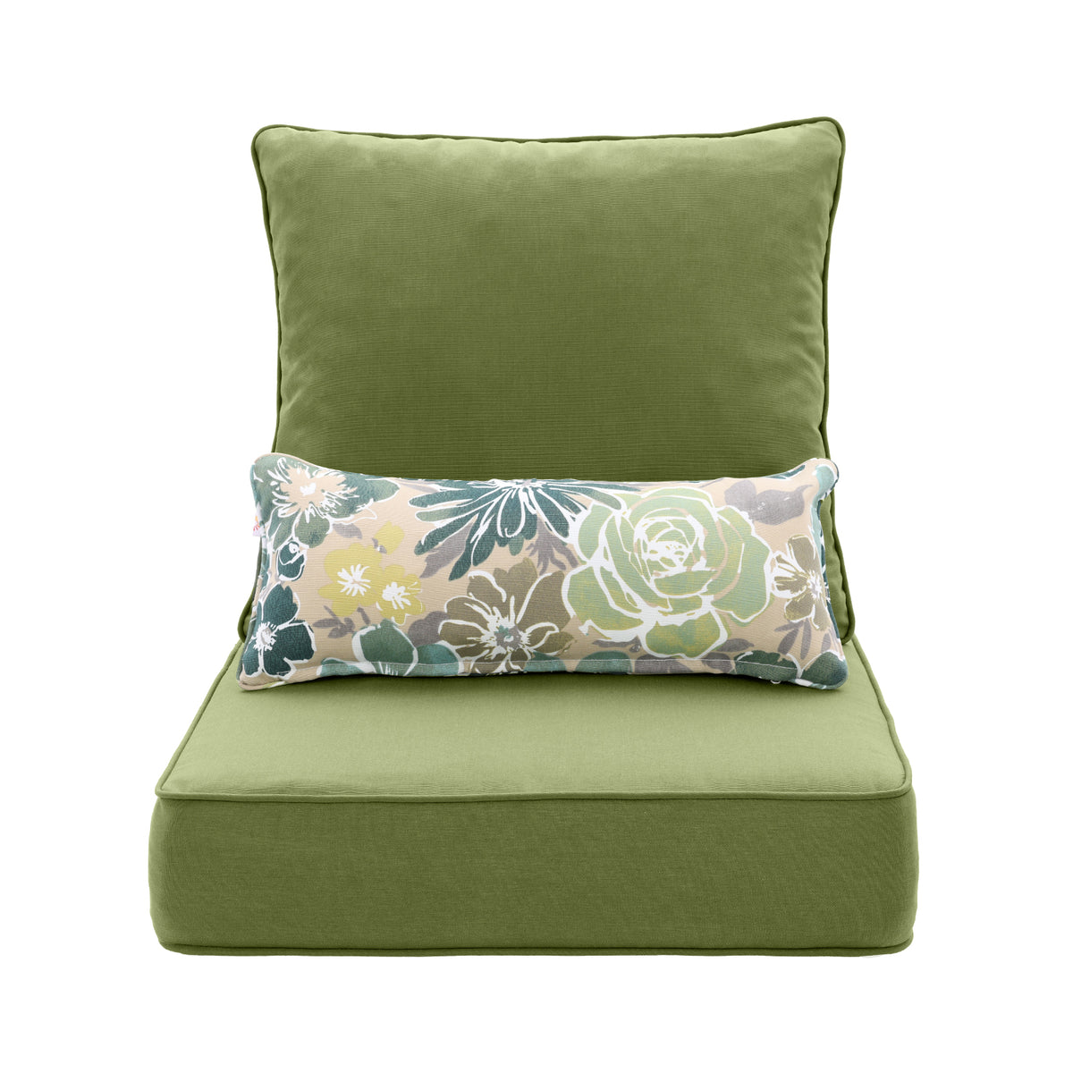 Outdoor Deep Seat Cushion Set with Lumbar Pillow, Green