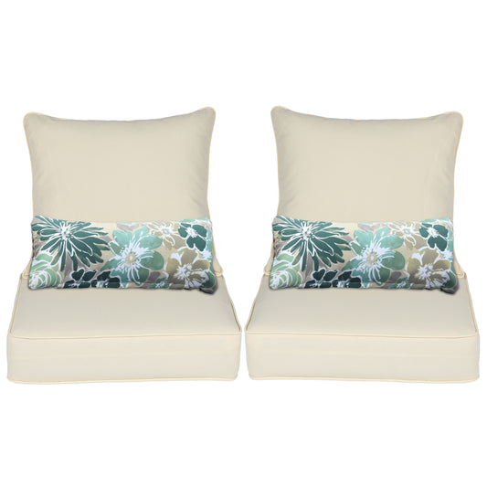 Patio Deep Chair Cushion, 2 Back 2 Seater 2 Pillow, Cream Yellow - Aoodor