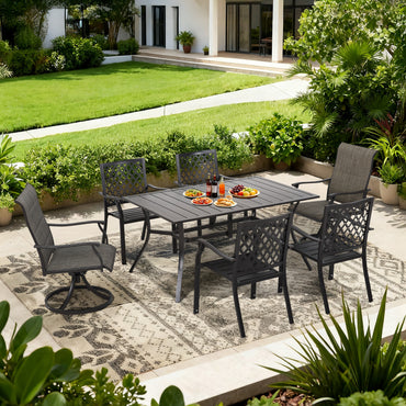 Patio Dining Table for 6, 59 inch Rectangular Metal Outdoor Patio Table with Umbrella Hole