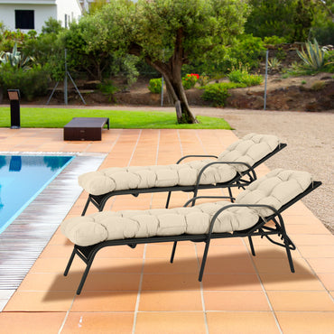 76"x22"x5.1" Polyester Tufted Chaise Lounge Cushion for Outdoor Wicker Chaise Lounge Use, 2 Packs - Khaki - Aoodor