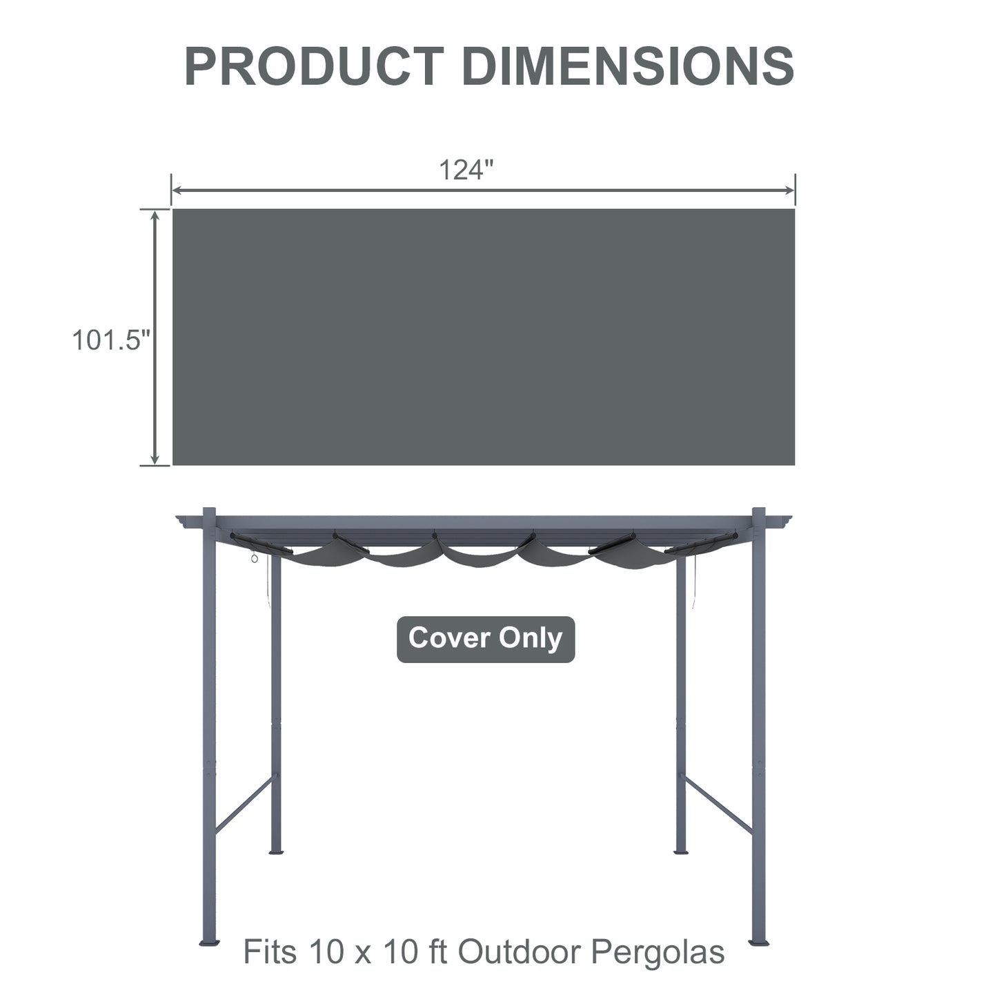 Pergola Replacement Canopy - Retractable Sun Shade Cover with Water-Resistant & UPF 50+ UV Blocking for Outdoor Patio