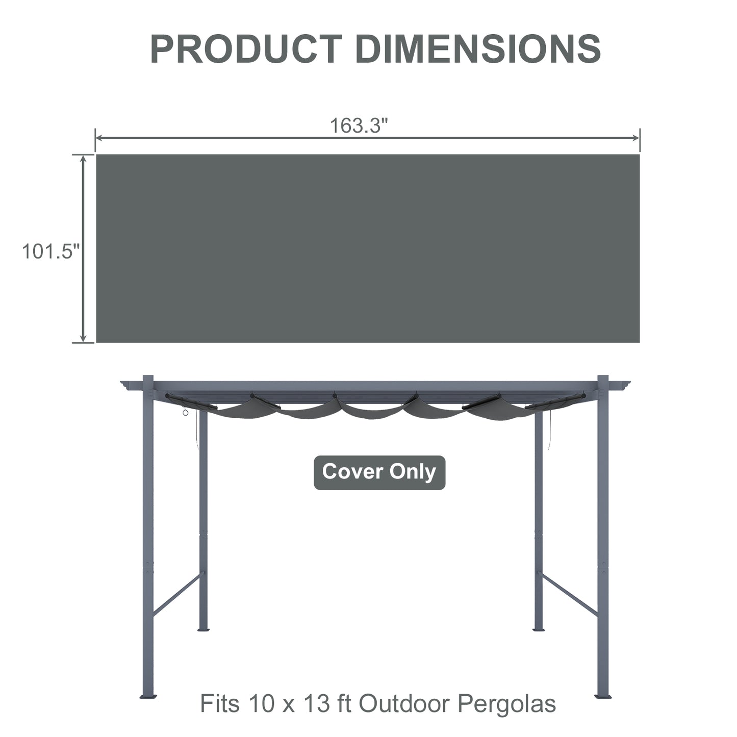 Pergola Replacement Canopy - Retractable Sun Shade Cover with Water-Resistant & UPF 50+ UV Blocking for Outdoor Patio