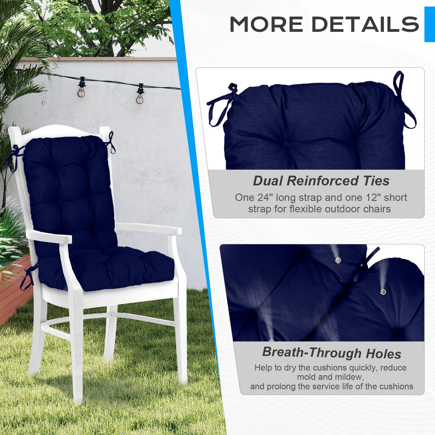 Tufted Outdoor High Back Chair Cushions Patio Replacement Cushion, Dark Blue