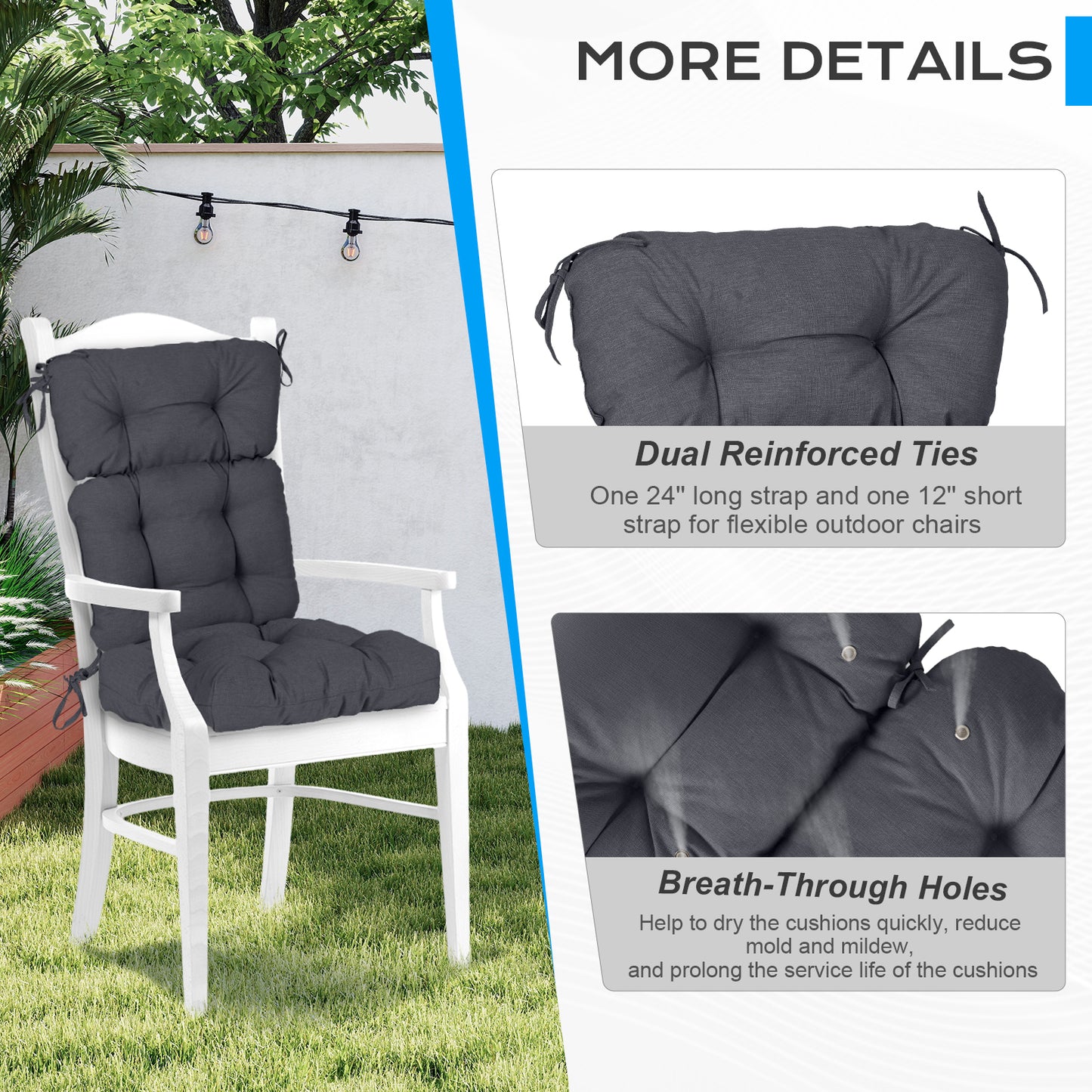 Tufted Outdoor High Back Chair Cushions Patio Rocking Pads for Furniture, Dark Gray