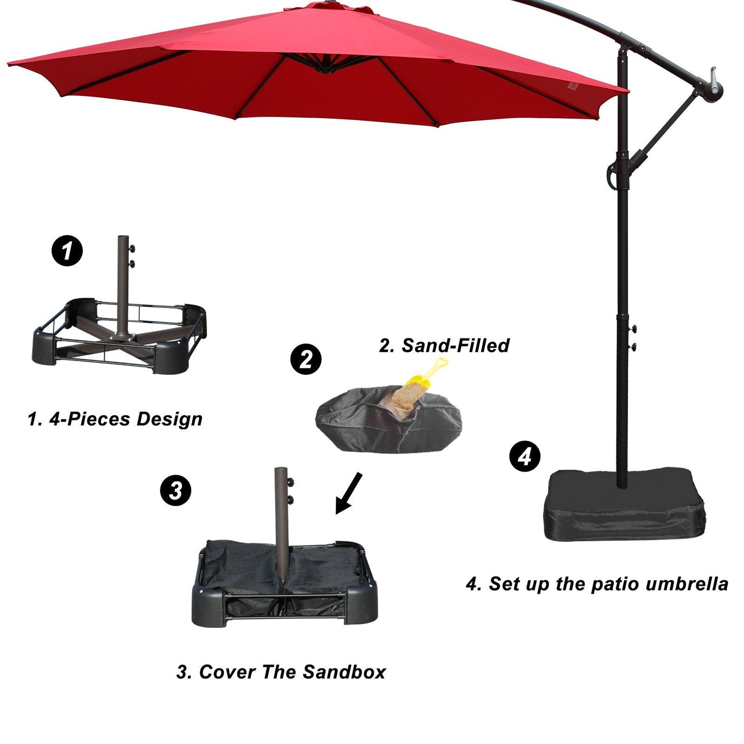 10 ft. Patio Offset Hanging Umbrella with Base Stand - Aoodor