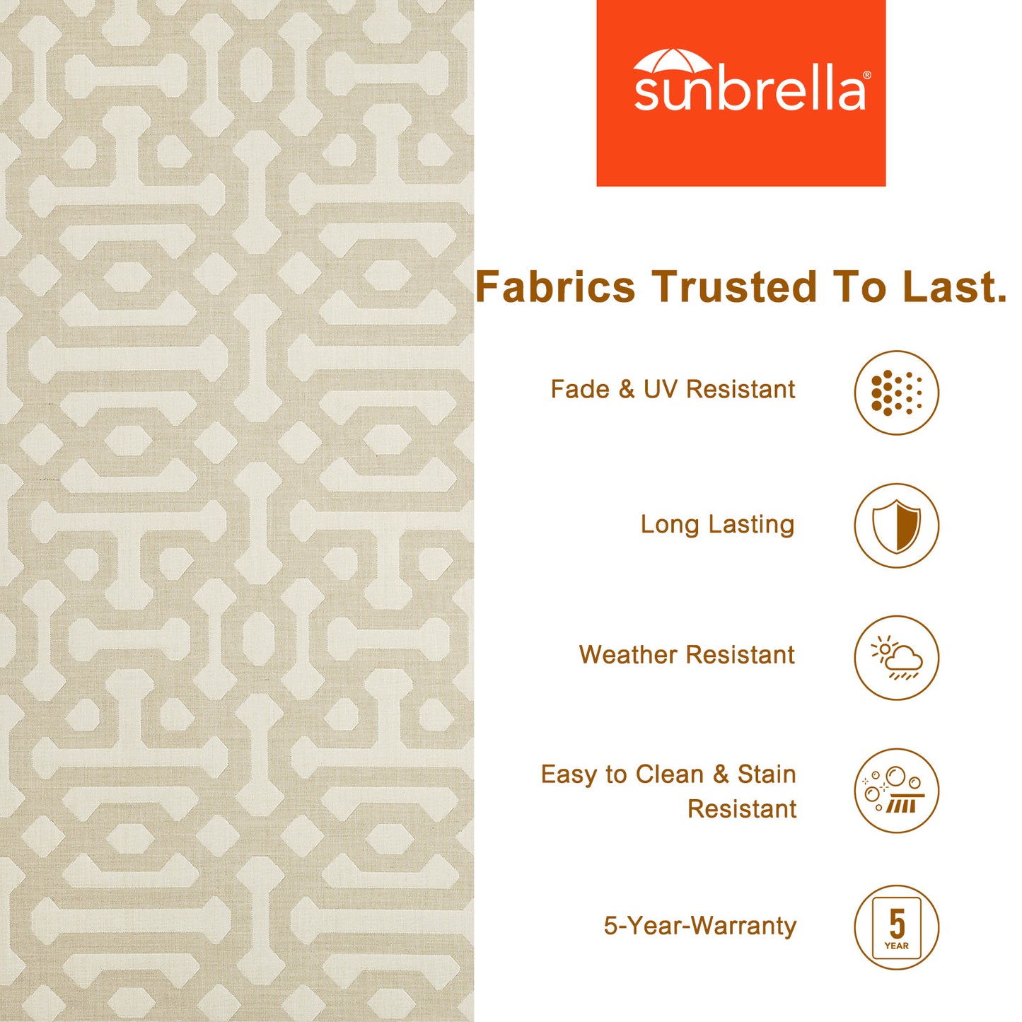 Premium Sunbrella Fabric Outdoor Patio Chair Cushions Set, Fretwork Flax