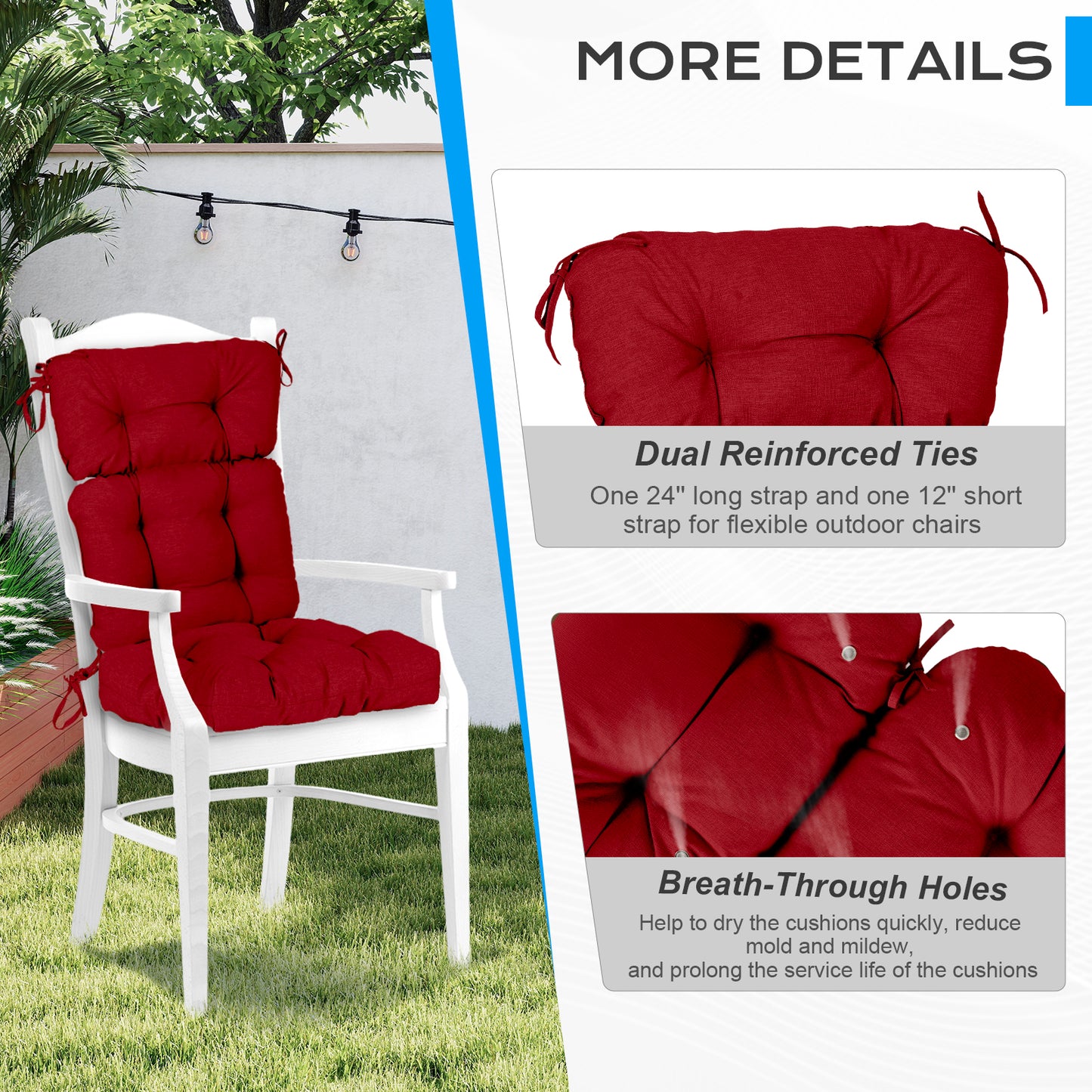 Tufted Outdoor High Back Chair Cushions Patio Rocking Pads for Furniture, Red