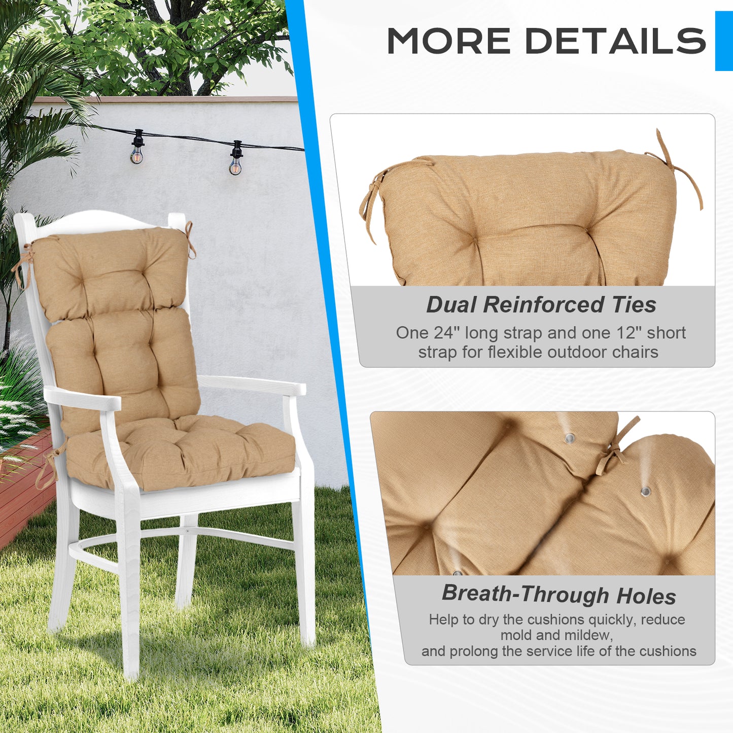 Tufted Outdoor High Back Chair Cushions Patio Rocking Pads for Furniture, Brown