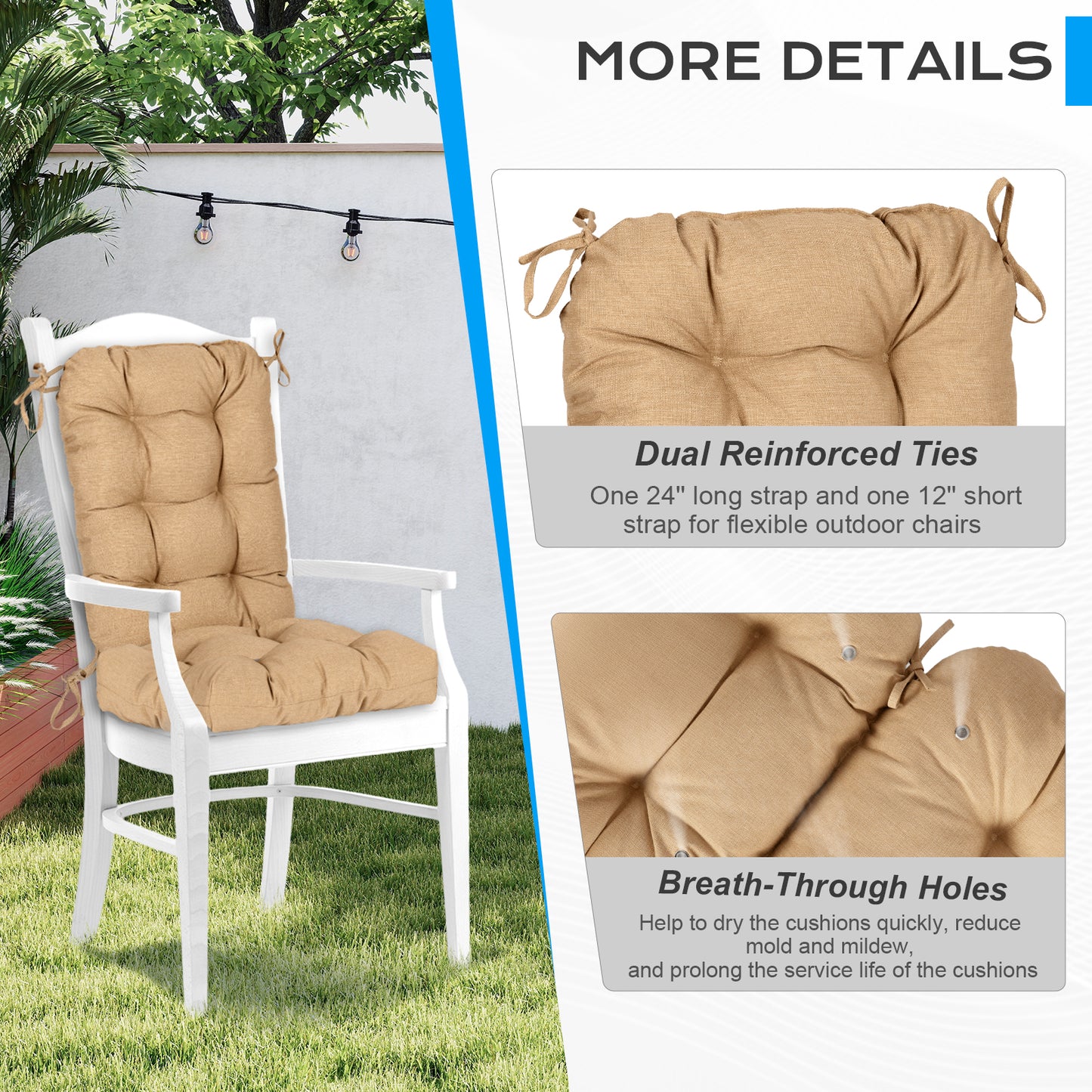 Tufted Outdoor High Back Chair Cushions Patio Replacement Cushion, Brown
