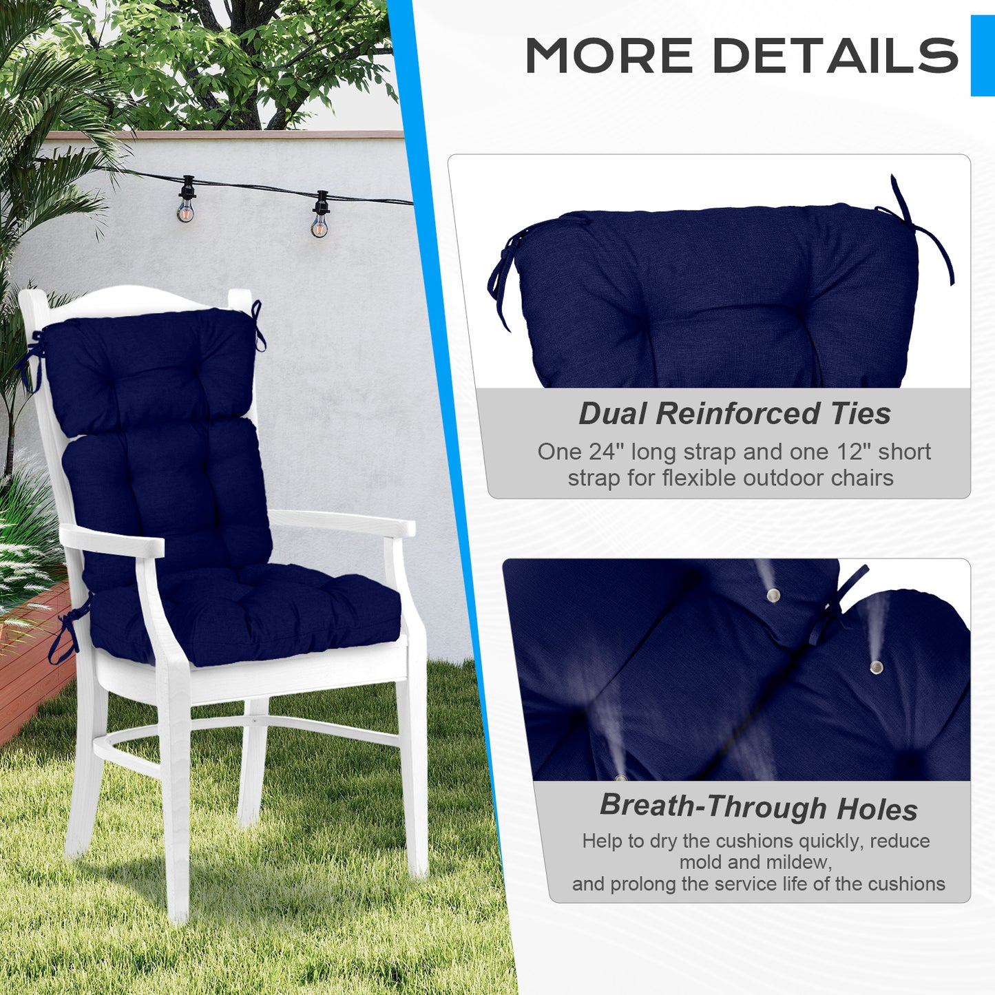 Tufted Outdoor High Back Chair Cushions Patio Rocking Pads for Furniture, Dark Blue