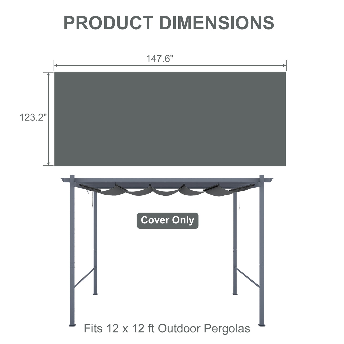 Pergola Replacement Canopy - Retractable Sun Shade Cover with Water-Resistant & UPF 50+ UV Blocking for Outdoor Patio