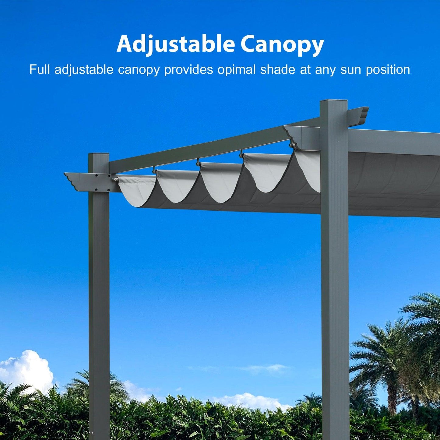 13x10 ft. Outdoor Pergola with Retractable Shade Canopy, Aluminum Frame, Roller Shade Curtain - Aoodor
