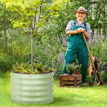 16.7" Tall Round Raised Garden Bed - 24" Diameter Aluzinc Planter (Set of 2) - Aoodor