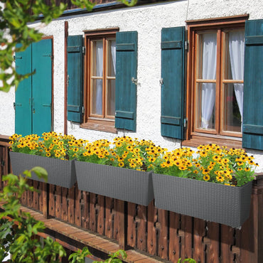 19.5 inch Window Planter Box, Wall Mount/Railing Self-Watering Planter with Adjustable Bracket - Set of 4 - Aoodor