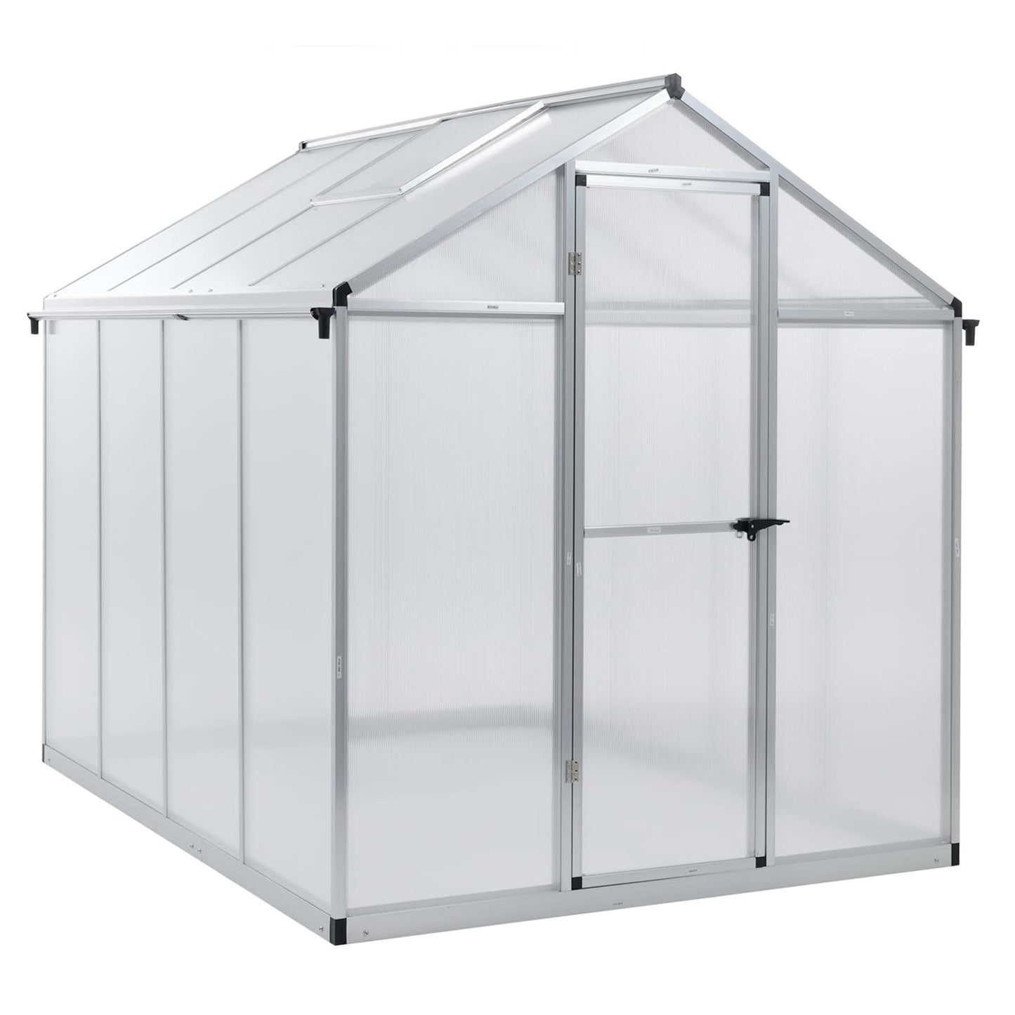 6x8/6x10 ft. Walk-in Polycarbonate Greenhouse with Roof Vent and Door lock