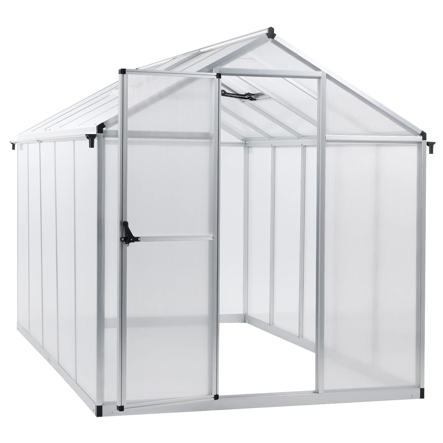 6x8/6x10 ft. Walk-in Polycarbonate Greenhouse with Roof Vent and Door lock