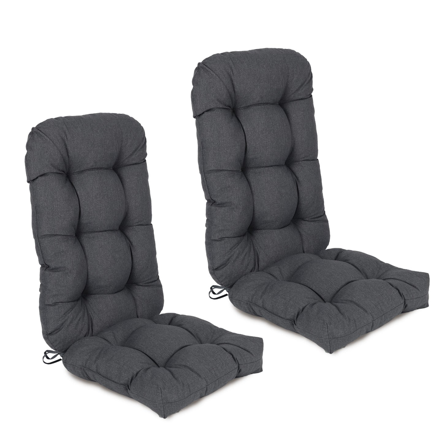 Outdoor High Back Tufted Adirondack Chair Cushion, Patio Rocking Chair Cushions with Ties, Set of 2, Dark Gray