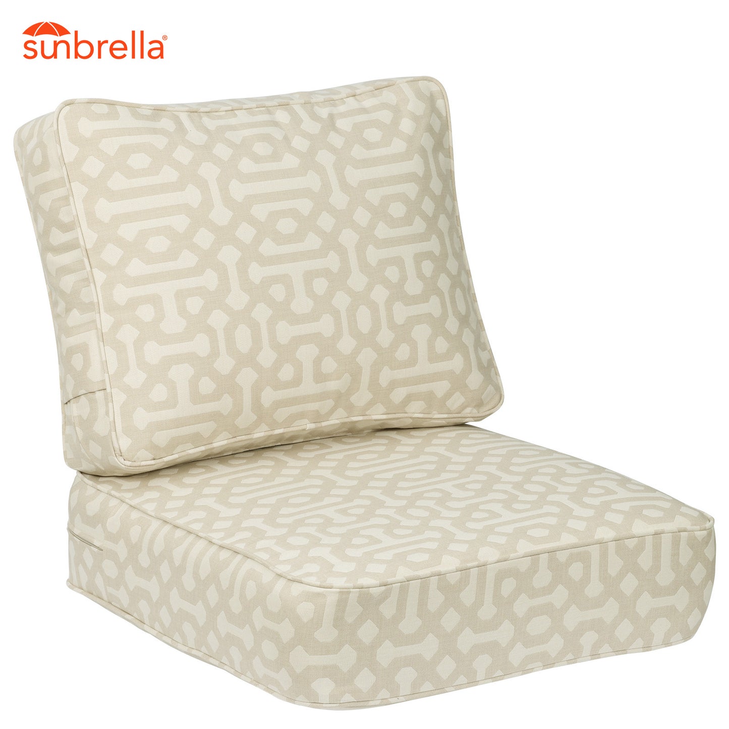 Premium Sunbrella Fabric Outdoor Patio Chair Cushions Set, Fretwork Flax