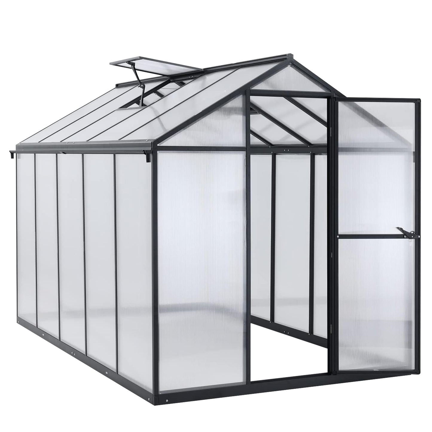 6x8/6x10 ft. Walk-in Polycarbonate Greenhouse with Roof Vent and Door lock