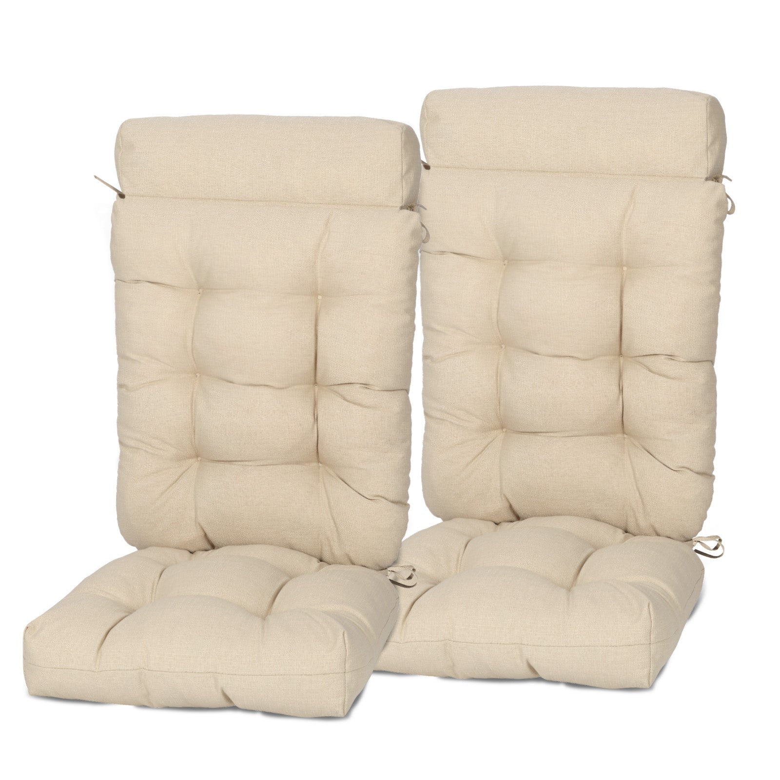 Tufted Outdoor High Back Rocking Chair Cushion Set of 2, Khaki - Aoodor