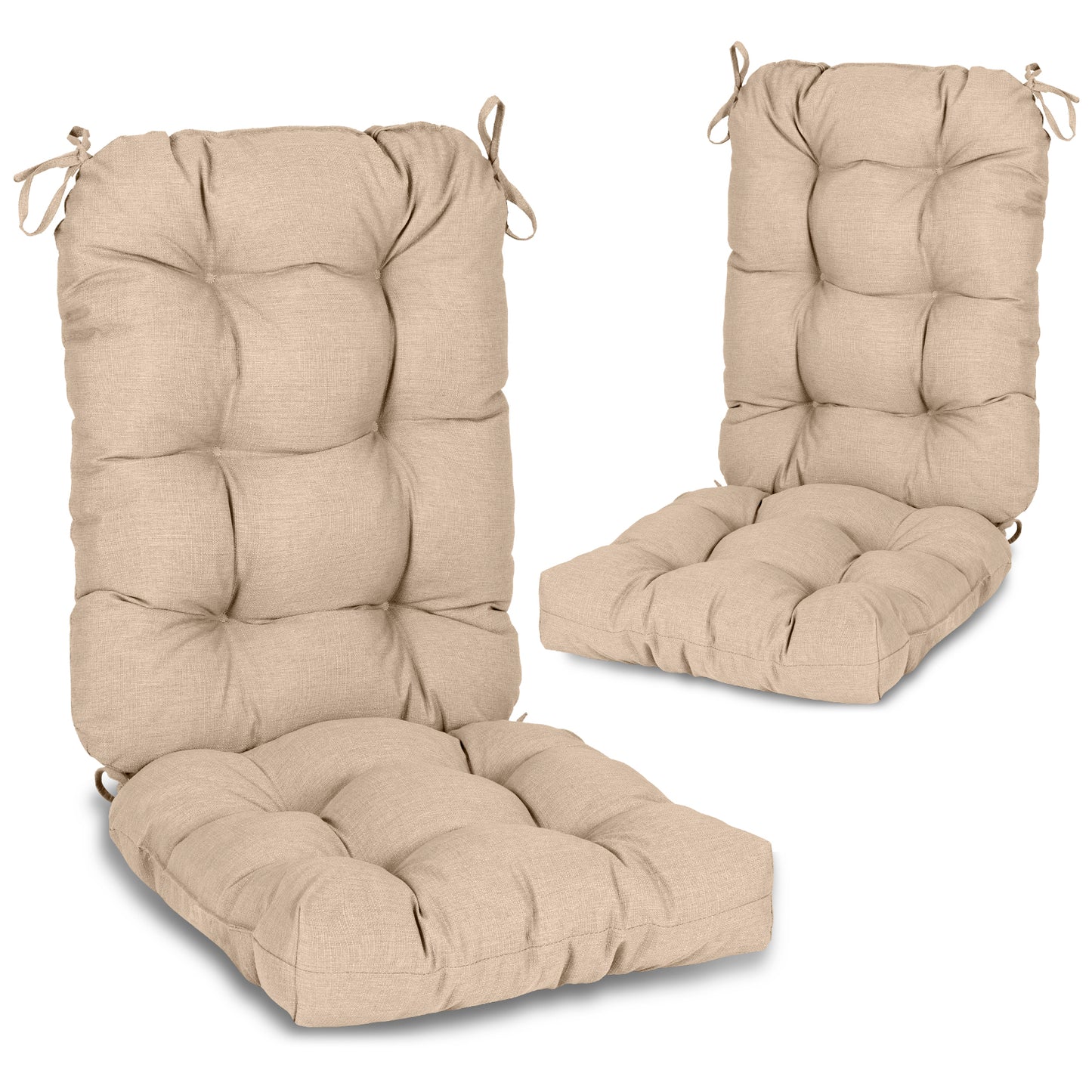 Tufted Outdoor High Back Chair Cushions Patio Replacement Cushion, Khaki