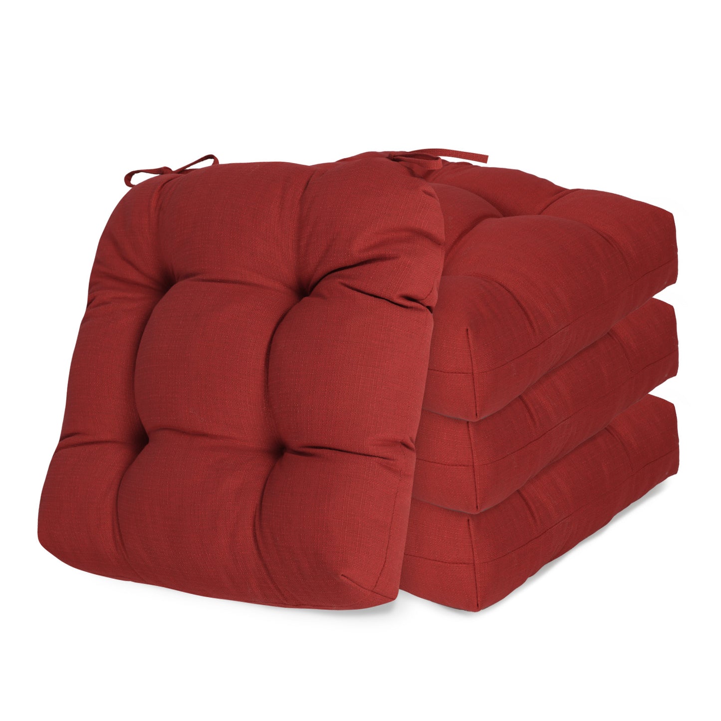 19x19x5 Inch Tufted Outdoor Chair Cushions, Water and Fade Resistant Polyester Dining Chair Pads with Ties - Red