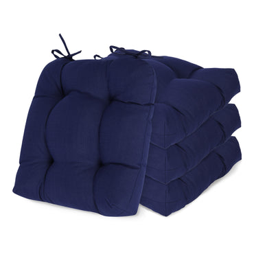 19x19x5 Inch Tufted Outdoor Chair Cushions, Water and Fade Resistant Polyester Dining Chair Pads with Ties - Dark Blue - Aoodor