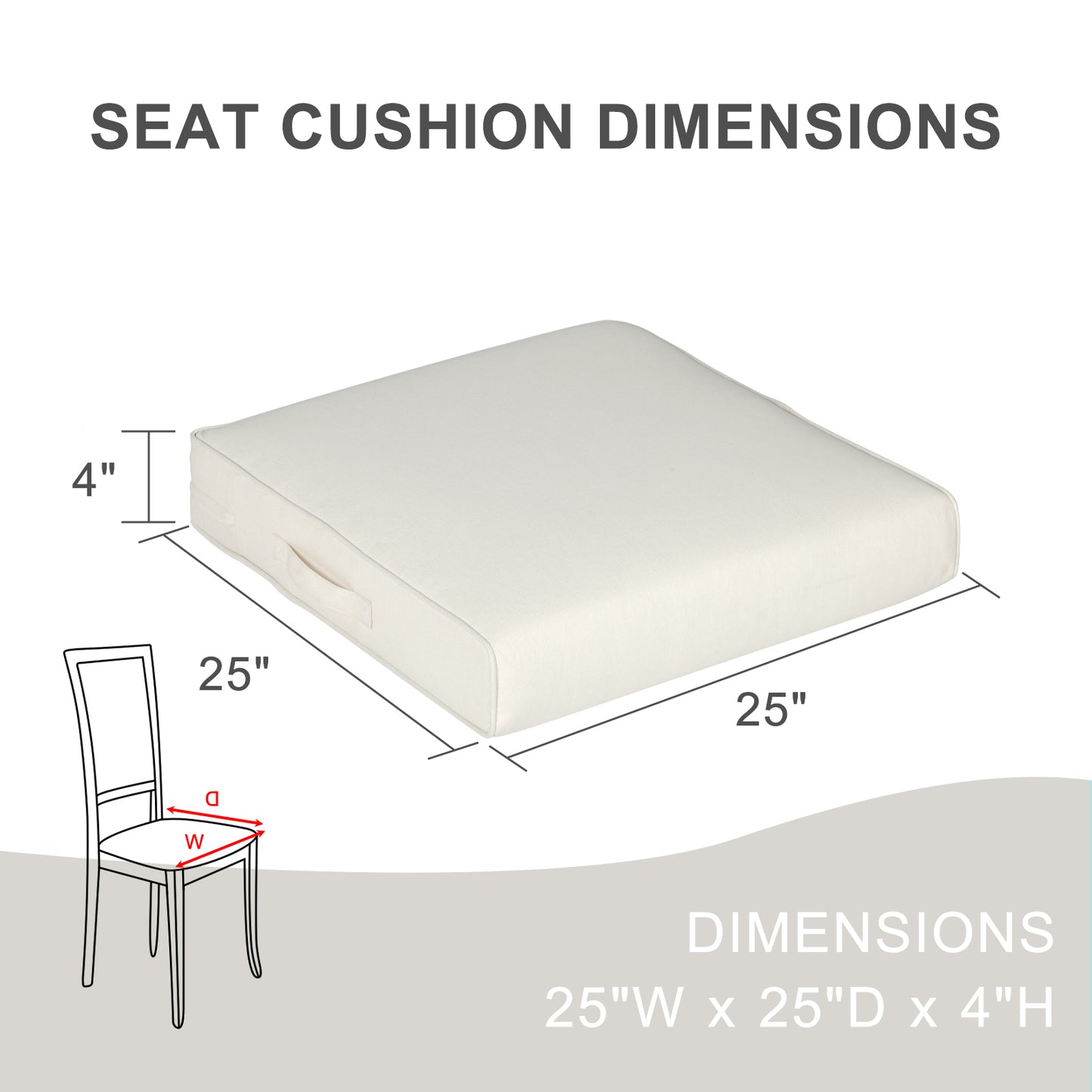 Outdoor Chair Cushions Set of 2 with Handle and Ties, Water Resistant Patio Seat Pads, Ivory