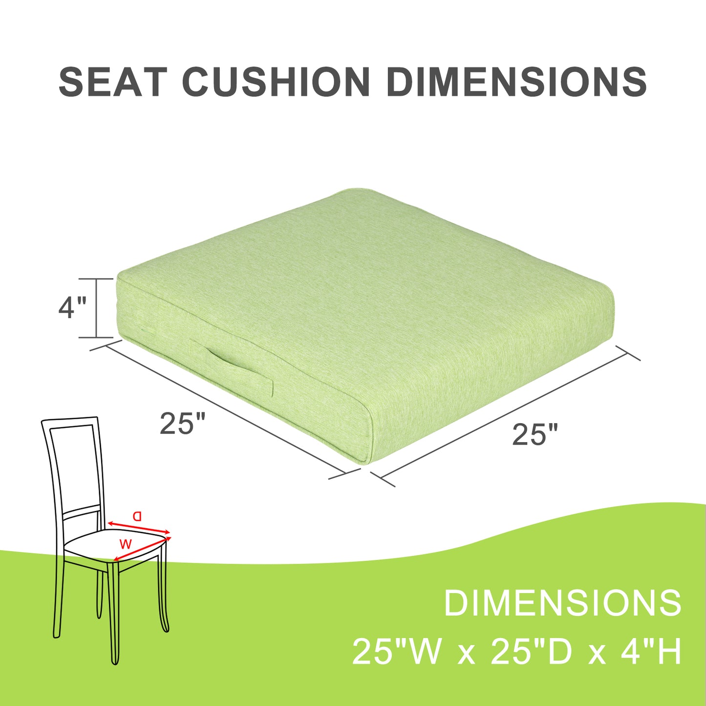 Outdoor Chair Cushions Set of 2 with Handle and Ties, Water Resistant Patio Seat Pads, Green