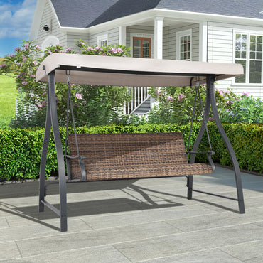 3-Seat Outdoor Rattan Patio Swing with Adjustable Canopy - Aoodor