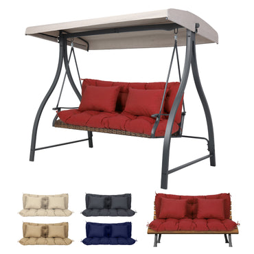 59" Tufted Porch Swing Cushions, Extra 5.1" Thick Outdoor Swing Bench Replacement Cushion with Backrest and 2 Pillows - Red - Aoodor