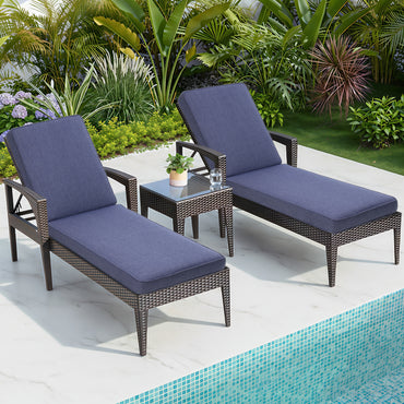 72x21x3 inch Patio Chaise Lounger Cushions Set of 2 - Dark Blue - Aoodor