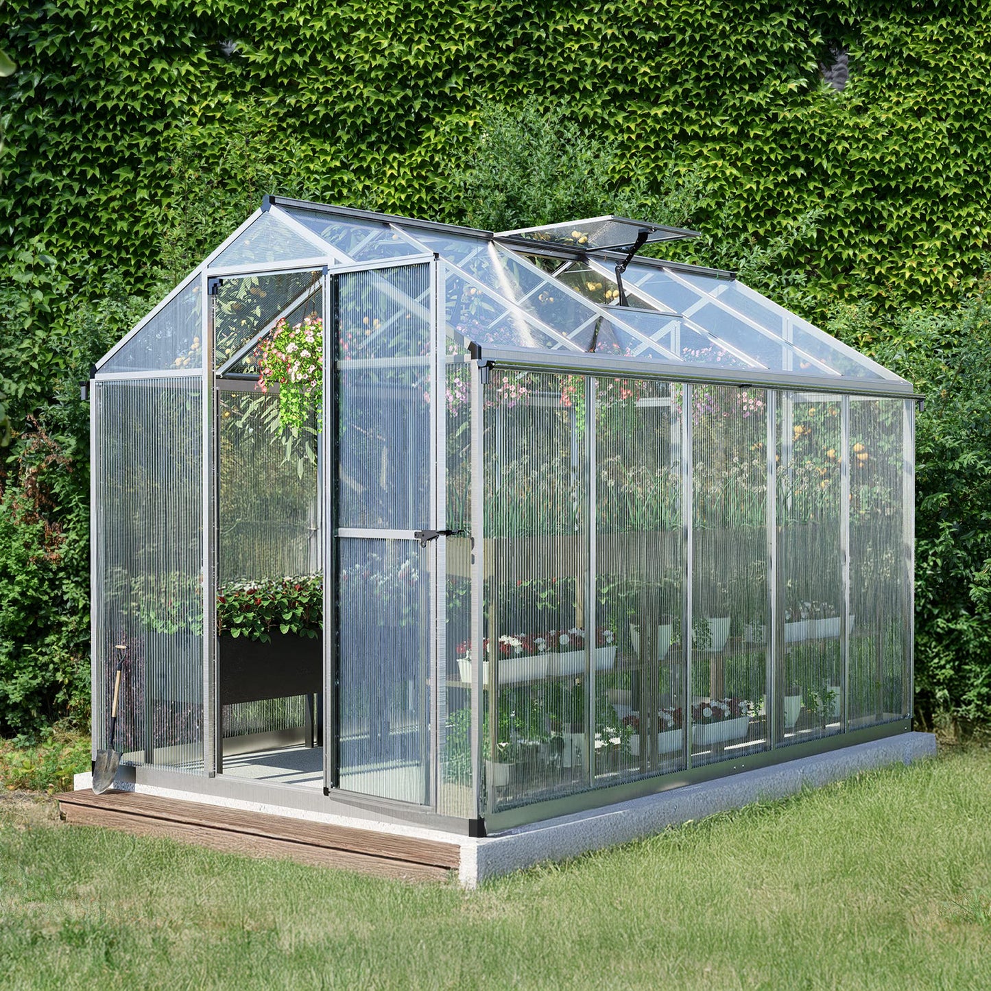 6x8/6x10 ft. Walk-in Polycarbonate Greenhouse with Roof Vent and Door lock