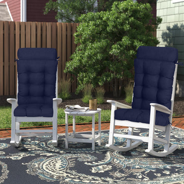 Tufted Outdoor High Back Rocking Chair Cushion Set of 2, Dark Blue - Aoodor