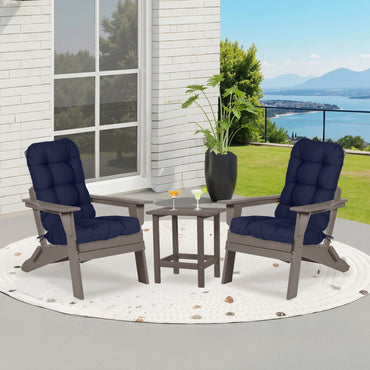 Outdoor High Back Tufted Adirondack Chair Cushion, Patio Rocking Chair Cushions with Ties, Set of 2, Dark Blue - Aoodor