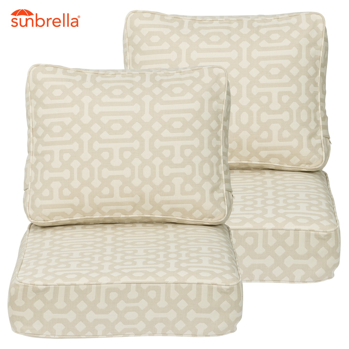 Premium Sunbrella Fabric Outdoor Patio Chair Cushions Set, Fretwork Flax