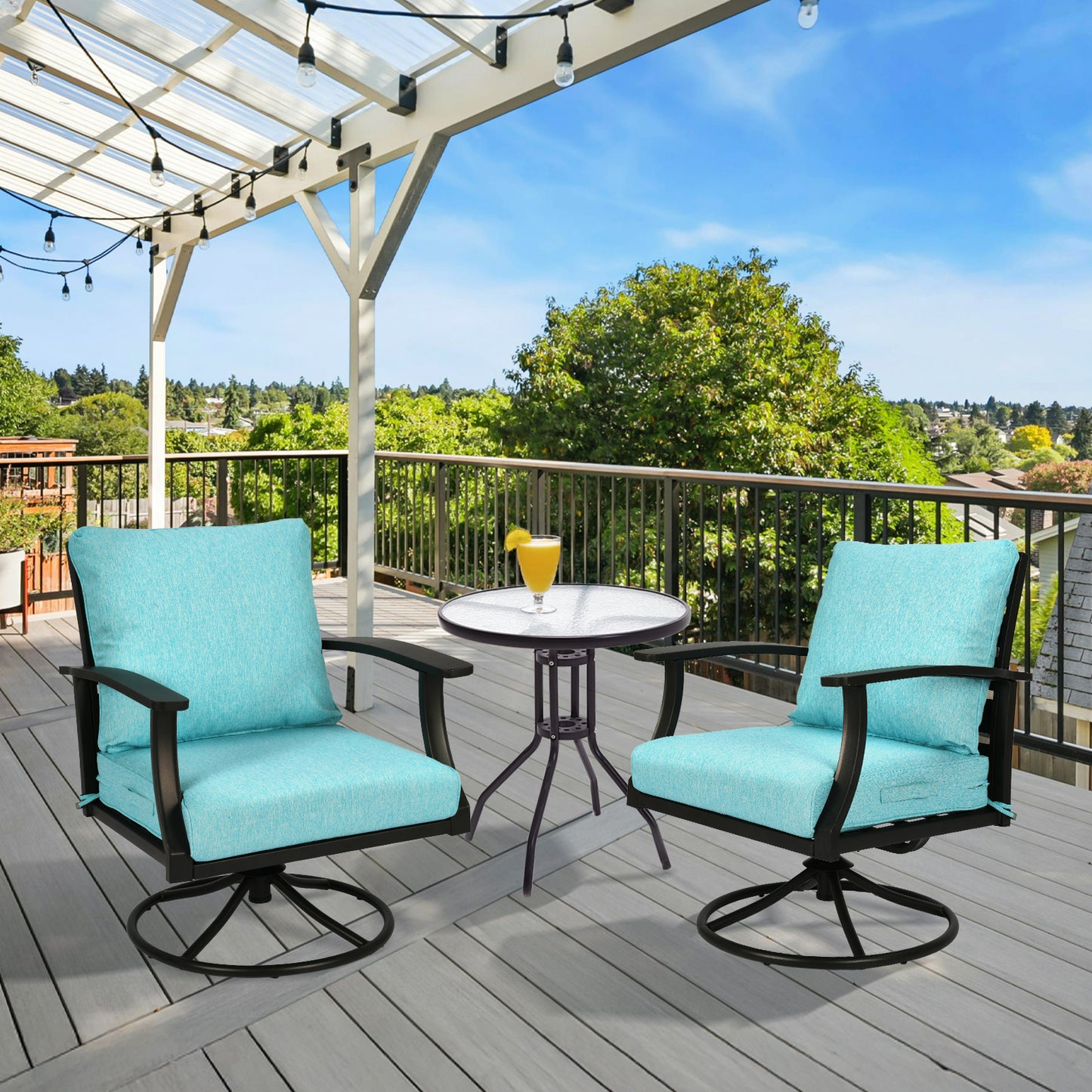 Waterproof Outdoor Deep Seat Cushion Set with Adjustable Straps & Removable Cover - Aruba Blue