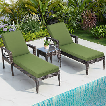 72x21x3 inch Patio Chaise Lounger Cushions Set of 2 - Green - Aoodor