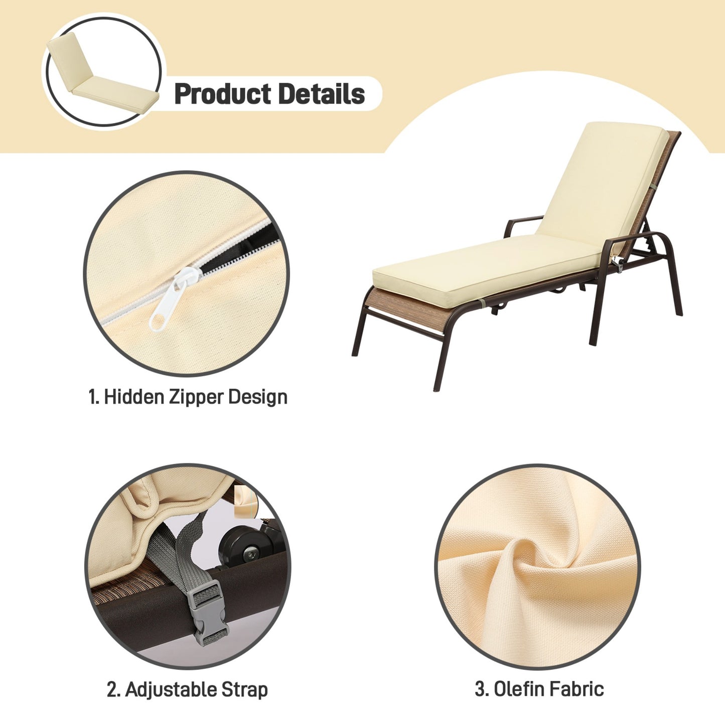 72x21x3 inch Patio Chaise Lounger Cushions Set of 2 - Beige