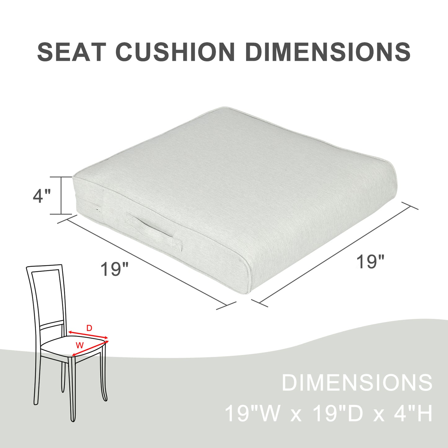 Outdoor Chair Cushions Set, Patio Chair Seat Pads with Handle and Ties, Light Gray