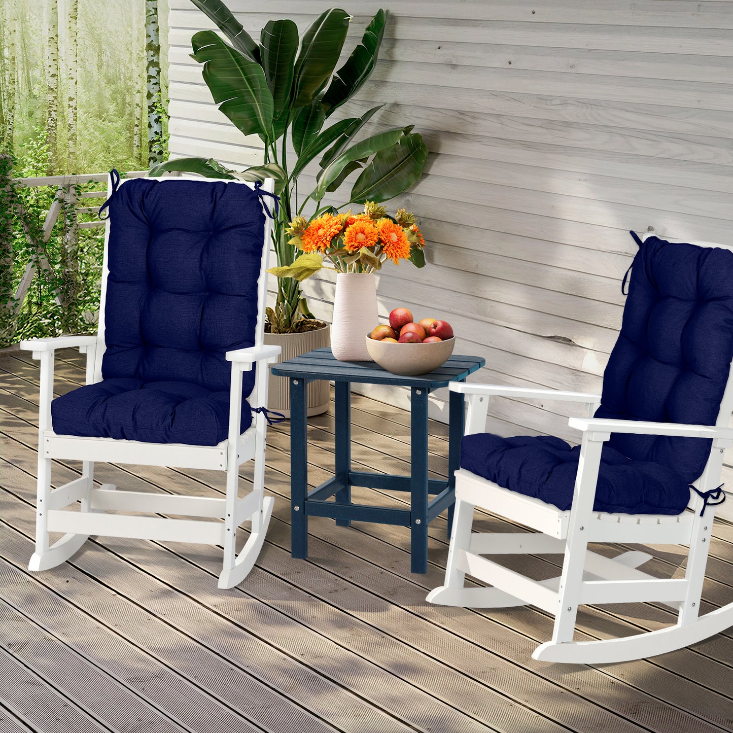 Tufted Outdoor High Back Chair Cushions Patio Replacement Cushion, Dark Blue