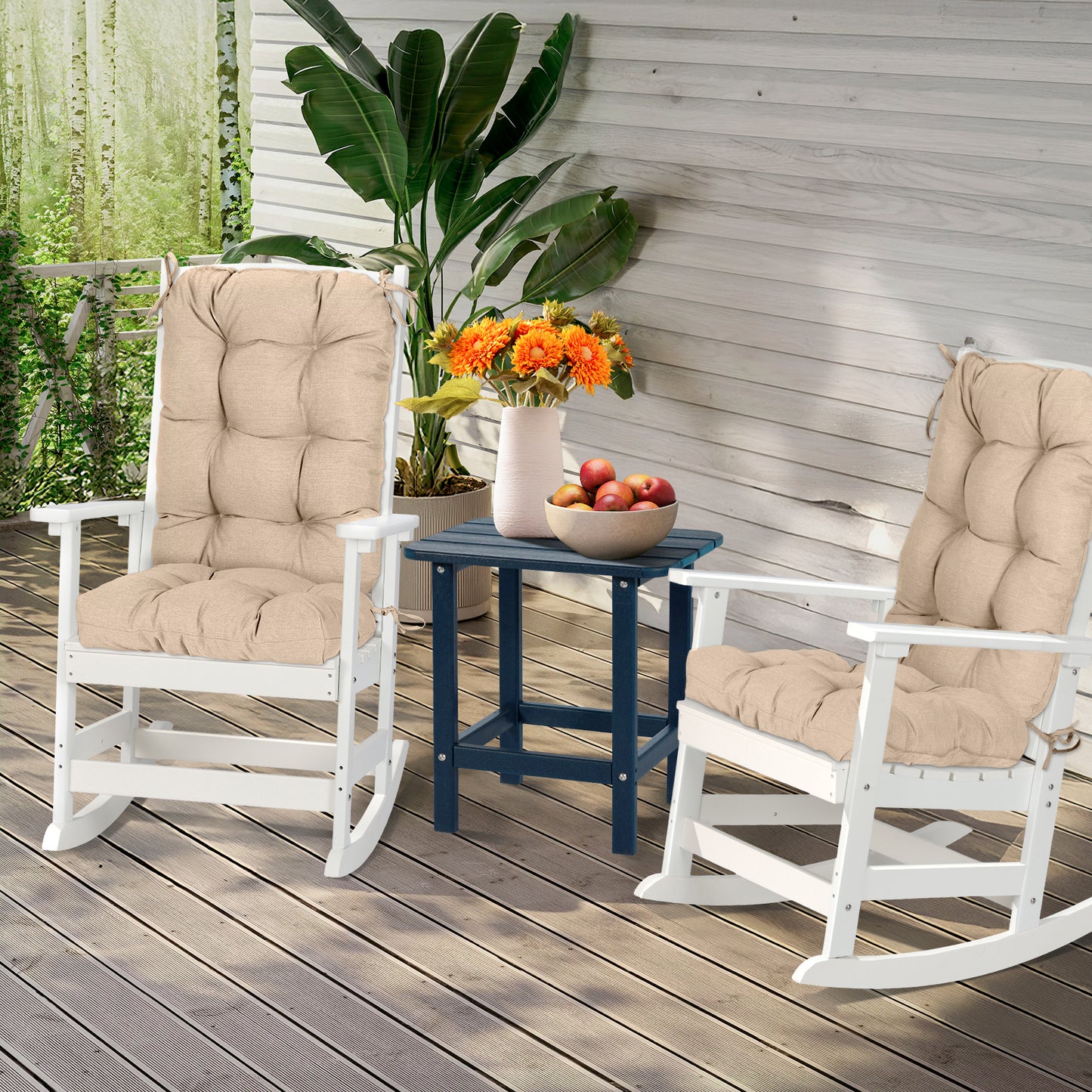 Tufted Outdoor High Back Chair Cushions Patio Replacement Cushion, Khaki