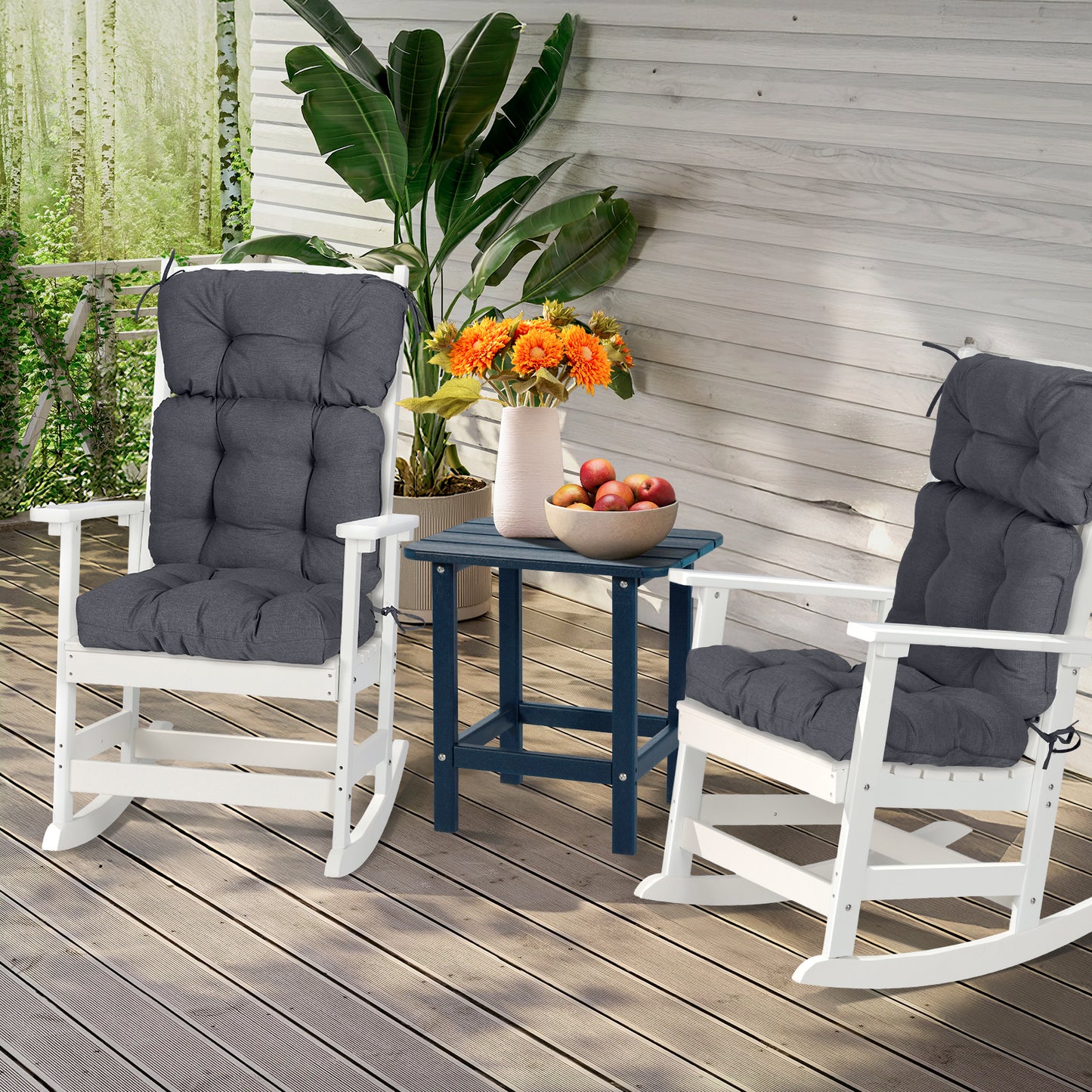 Tufted Outdoor High Back Chair Cushions Patio Rocking Pads for Furniture, Dark Gray