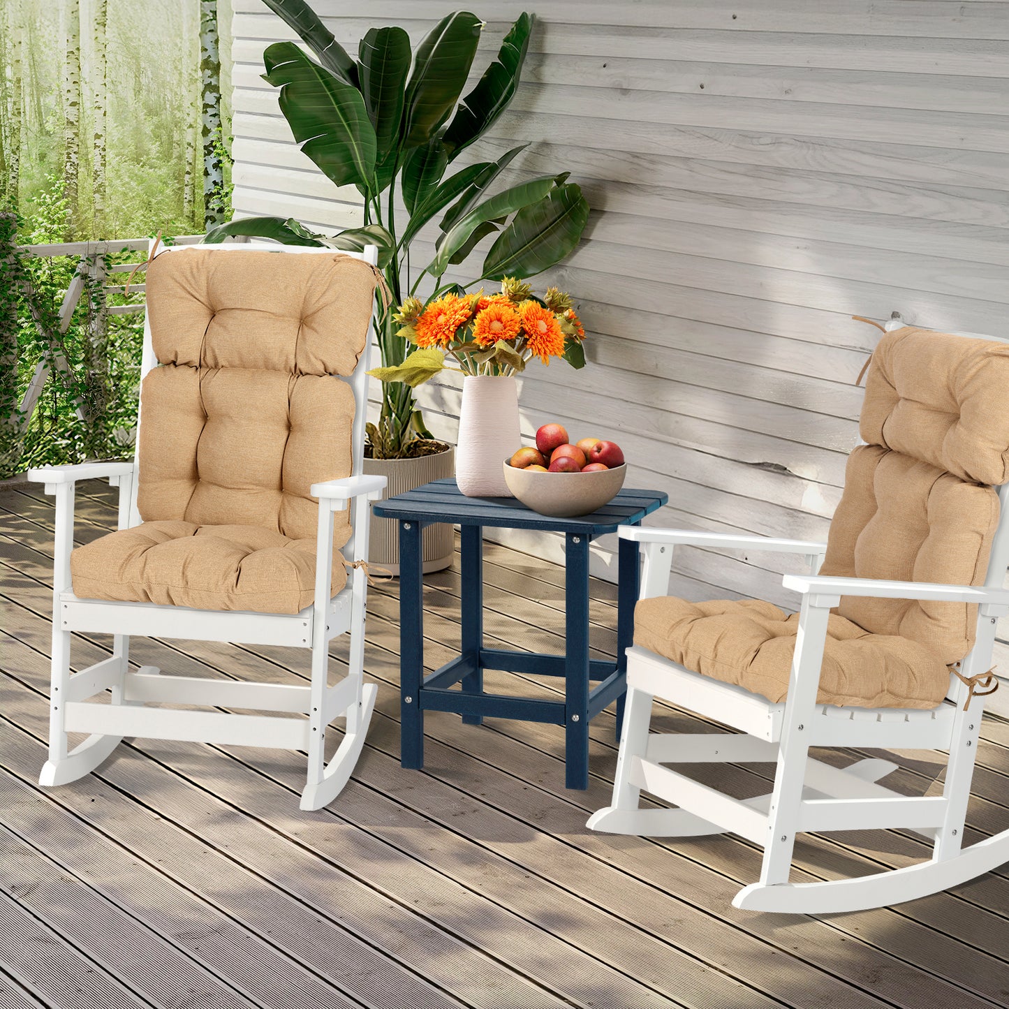 Tufted Outdoor High Back Chair Cushions Patio Rocking Pads for Furniture, Brown