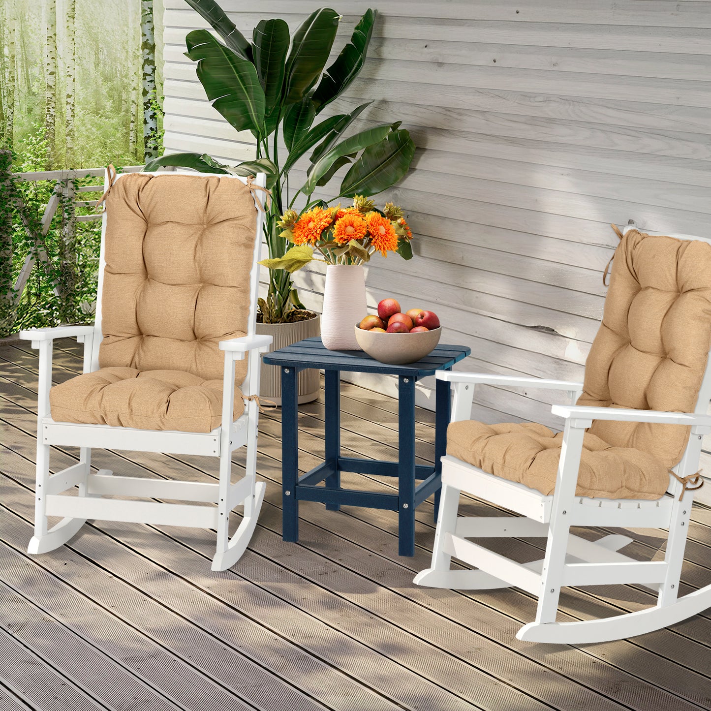 Tufted Outdoor High Back Chair Cushions Patio Replacement Cushion, Brown